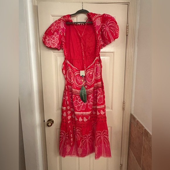 NWT Farm Rio Women Summer Sunrise Midi Dress Red Small - Picture 2 of 8